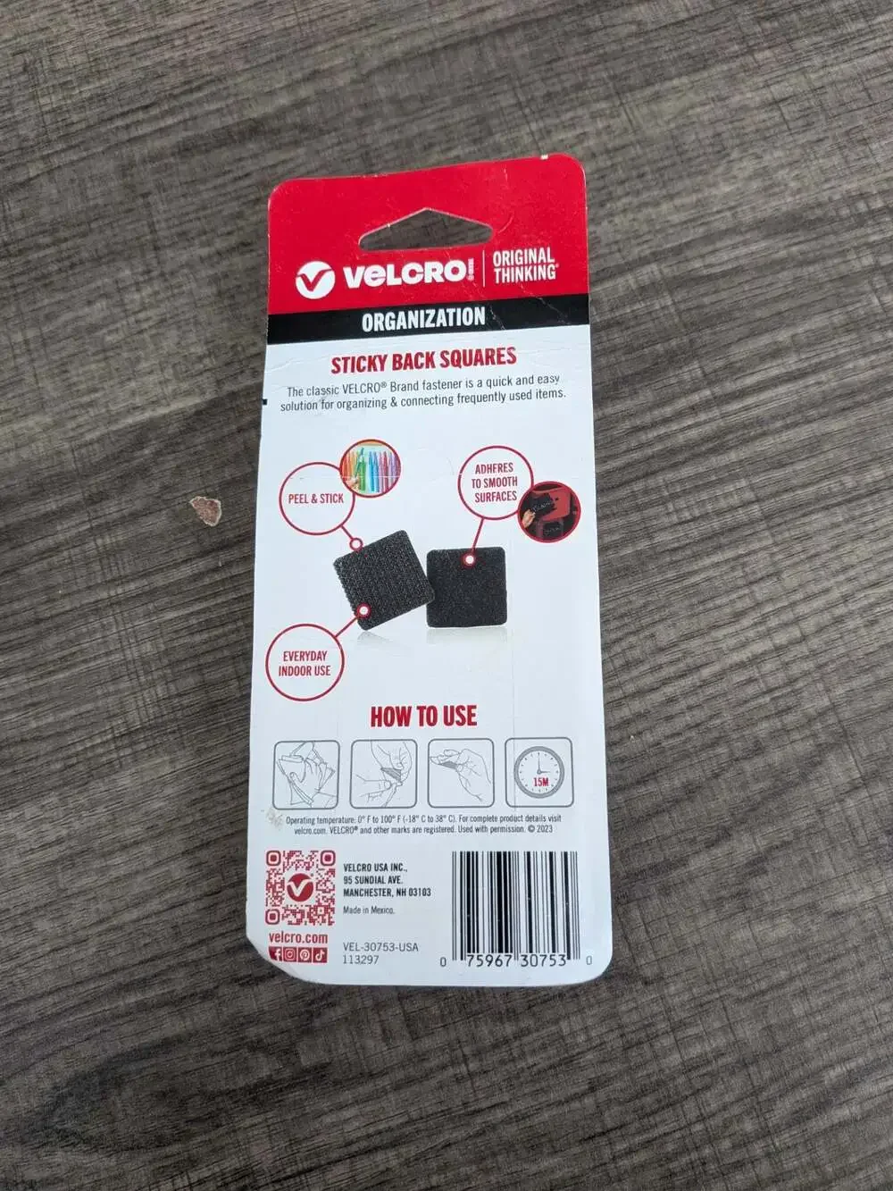 VELCRO Brand Sticky Back Squares 7/8 in 20 Count Black